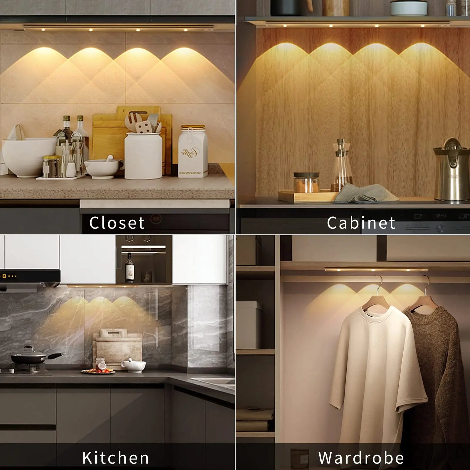 Wireless Ultra Thin Motion Sensor LED Cabinet Light Dimmable Lamp USB Rechargeable 3 Colors for Kitchen Wardrobe Bedroom Stairs