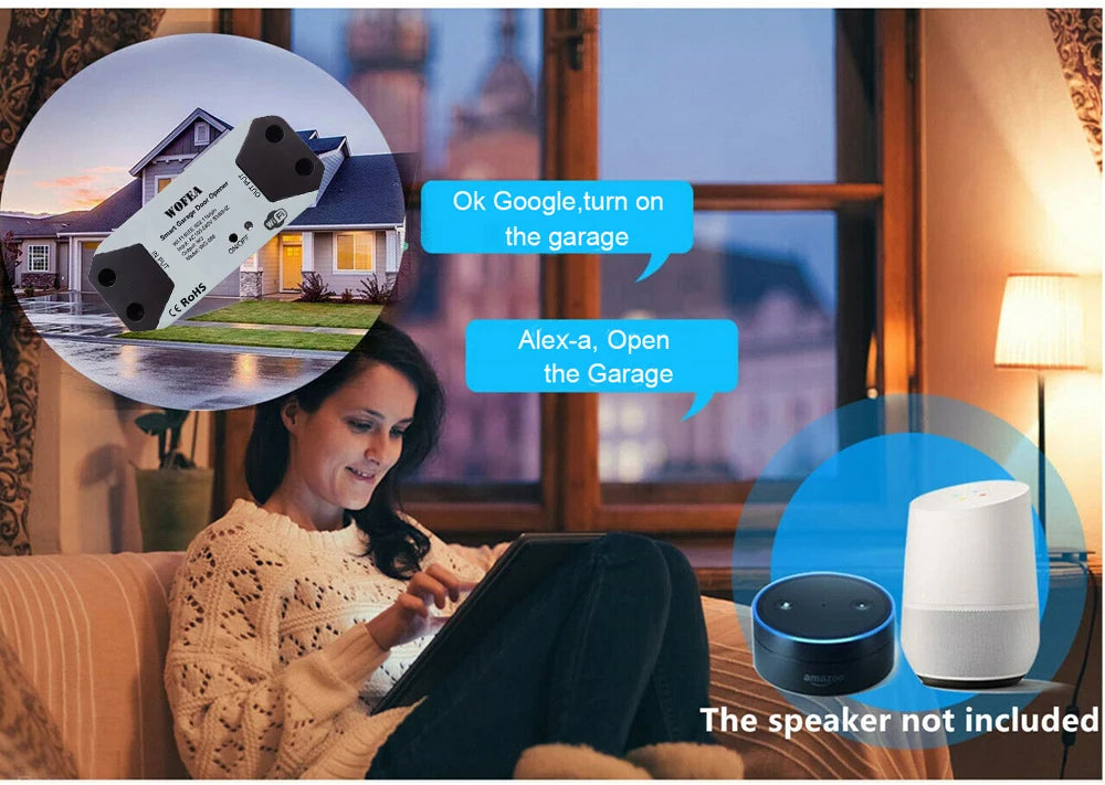 Smart Garage Door Opener Controller, EU plug, Work with Alexa, Echo, Google Home, SmartLife, Tuya App Control, No Hub Required