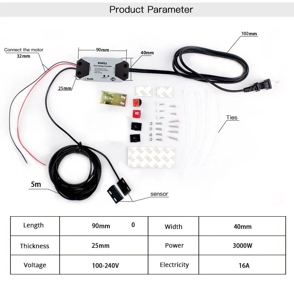 Smart Garage Door Opener Controller, EU plug, Work with Alexa, Echo, Google Home, SmartLife, Tuya App Control, No Hub Required