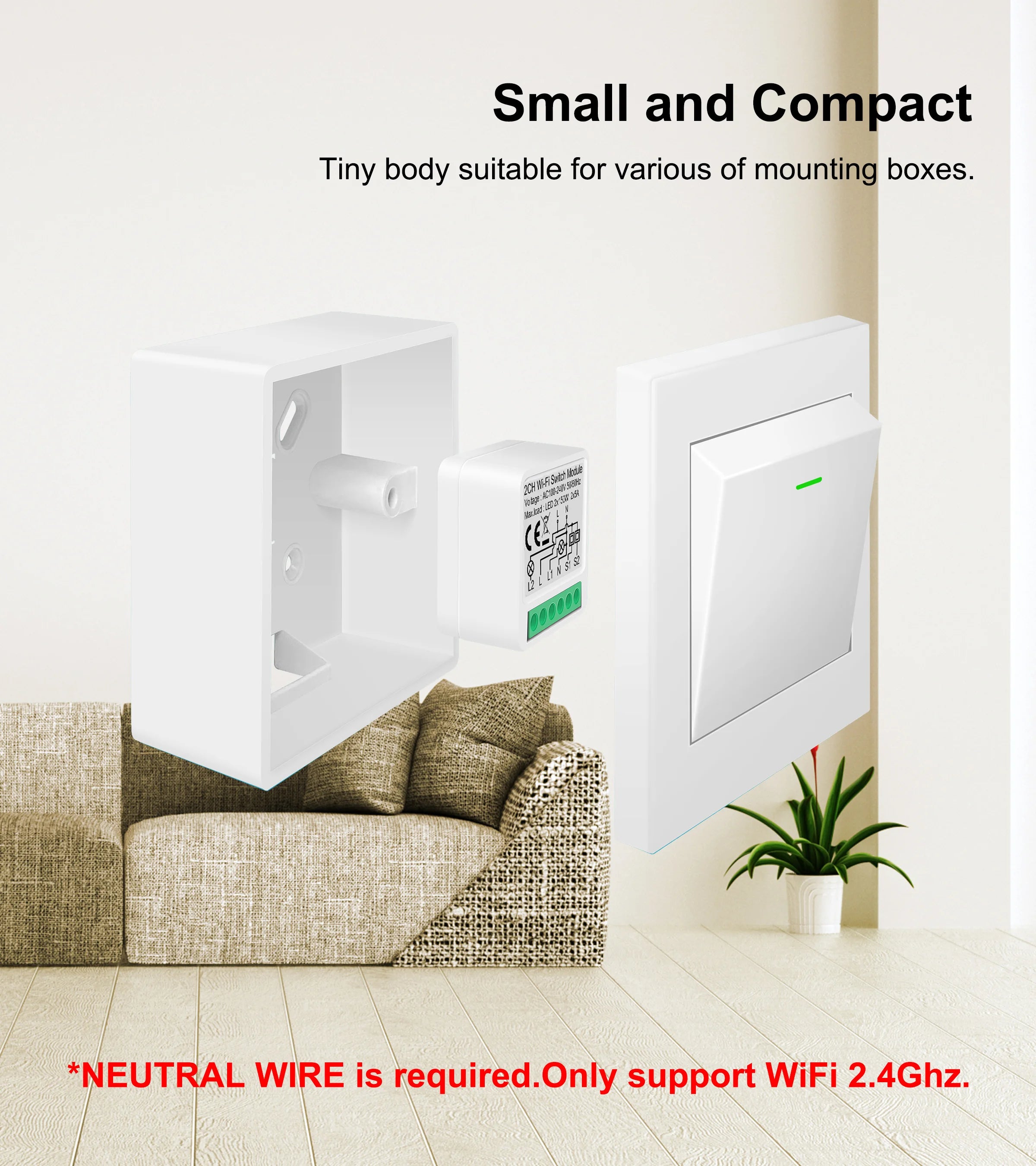 Tuya Wifi Smart Switch Module Supports 2 Way Control, App Remote Control DIY Light Breaker 100-240V Work with Alexa Google Home