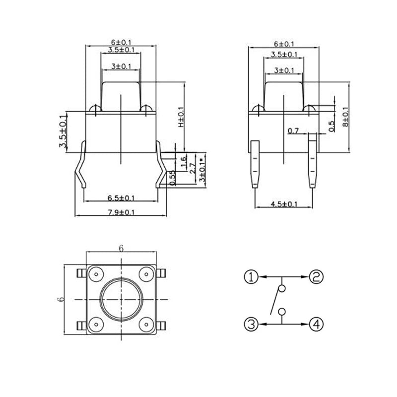 50Pcs 6x6mm Tactile Tact Mini Push Button Switch PCB Panel Momentary DIP 4 Pin Self-Reset Switch 6*6*4.3/5/6/7/8/9/10/11/12/13MM