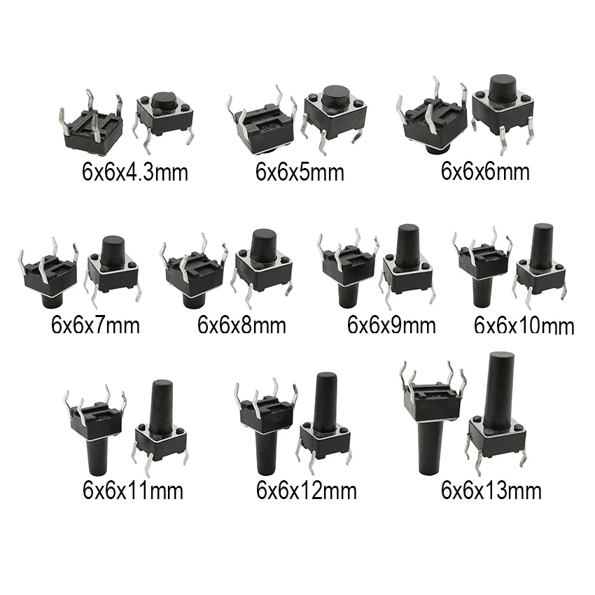 50Pcs 6x6mm Tactile Tact Mini Push Button Switch PCB Panel Momentary DIP 4 Pin Self-Reset Switch 6*6*4.3/5/6/7/8/9/10/11/12/13MM