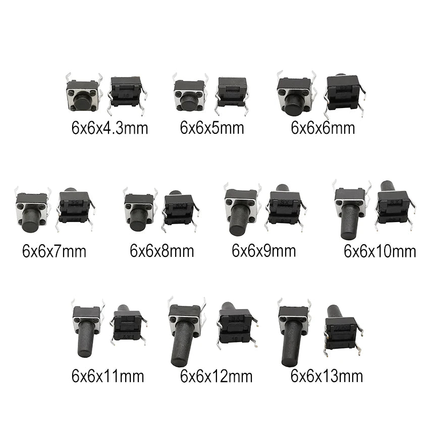 50Pcs 6x6mm Tactile Tact Mini Push Button Switch PCB Panel Momentary DIP 4 Pin Self-Reset Switch 6*6*4.3/5/6/7/8/9/10/11/12/13MM