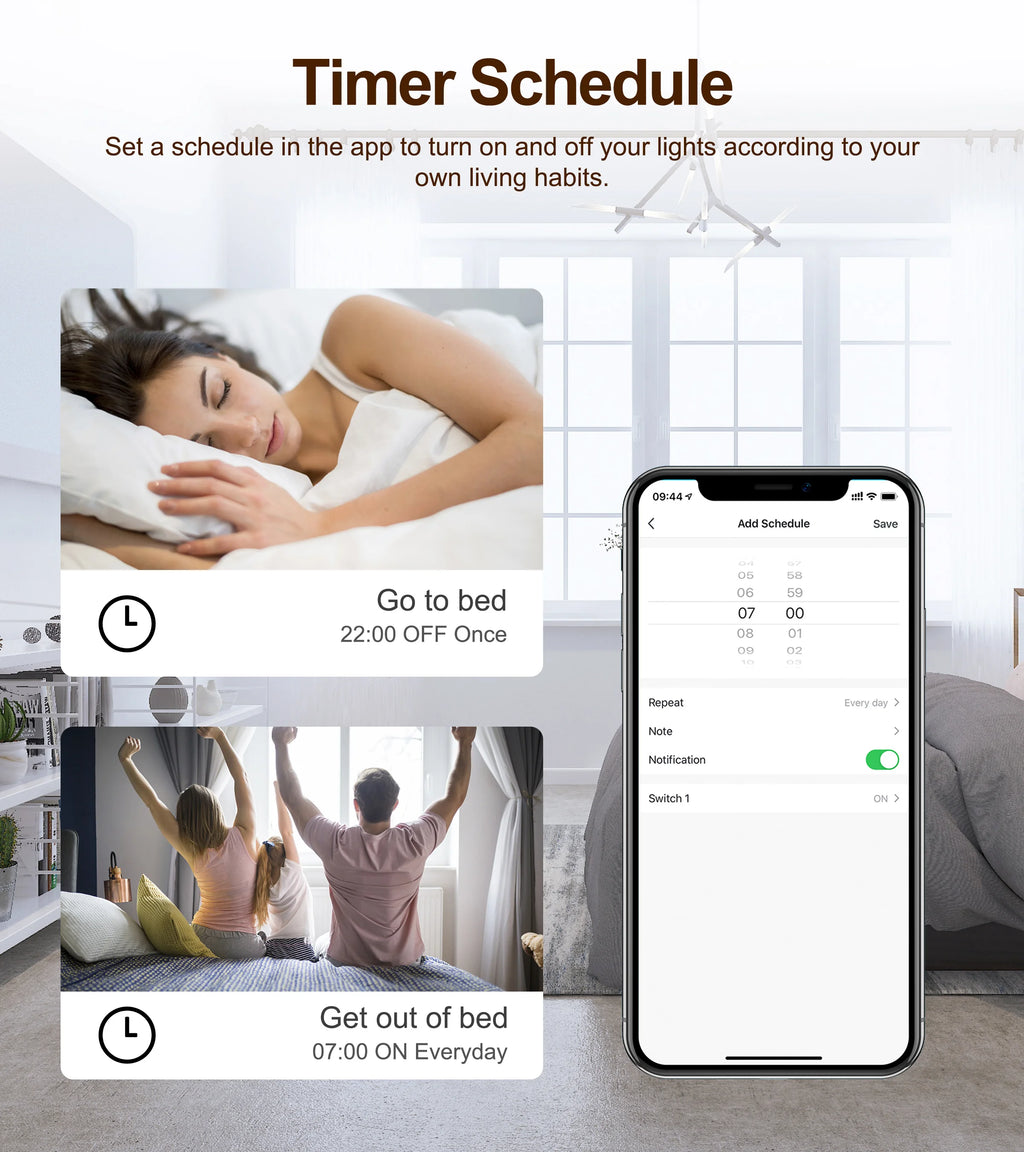 Tuya Wifi Smart Switch Module Supports 2 Way Control, App Remote Control DIY Light Breaker 100-240V Work with Alexa Google Home