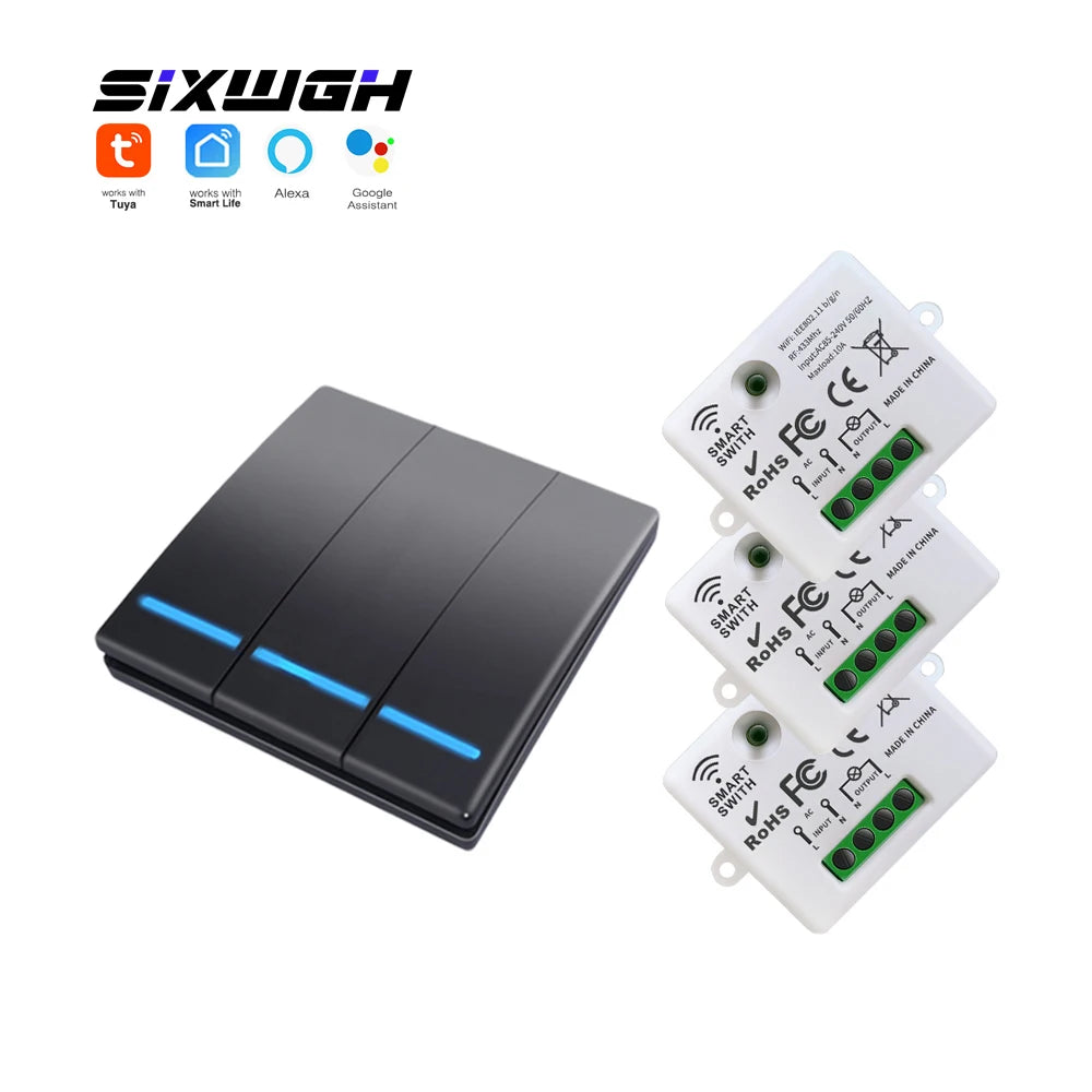 Tuya WiFi Wireless Switch 1/2/3 Gang RF433MHz Voice Control Compatible with Google Home Alexa No Wiring Required Timed Control