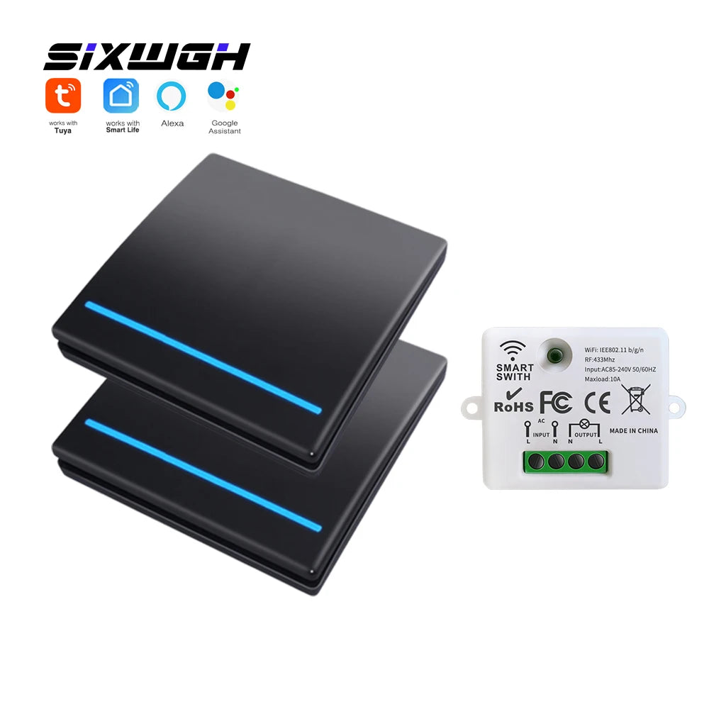 Tuya WiFi Wireless Switch 1/2/3 Gang RF433MHz Voice Control Compatible with Google Home Alexa No Wiring Required Timed Control