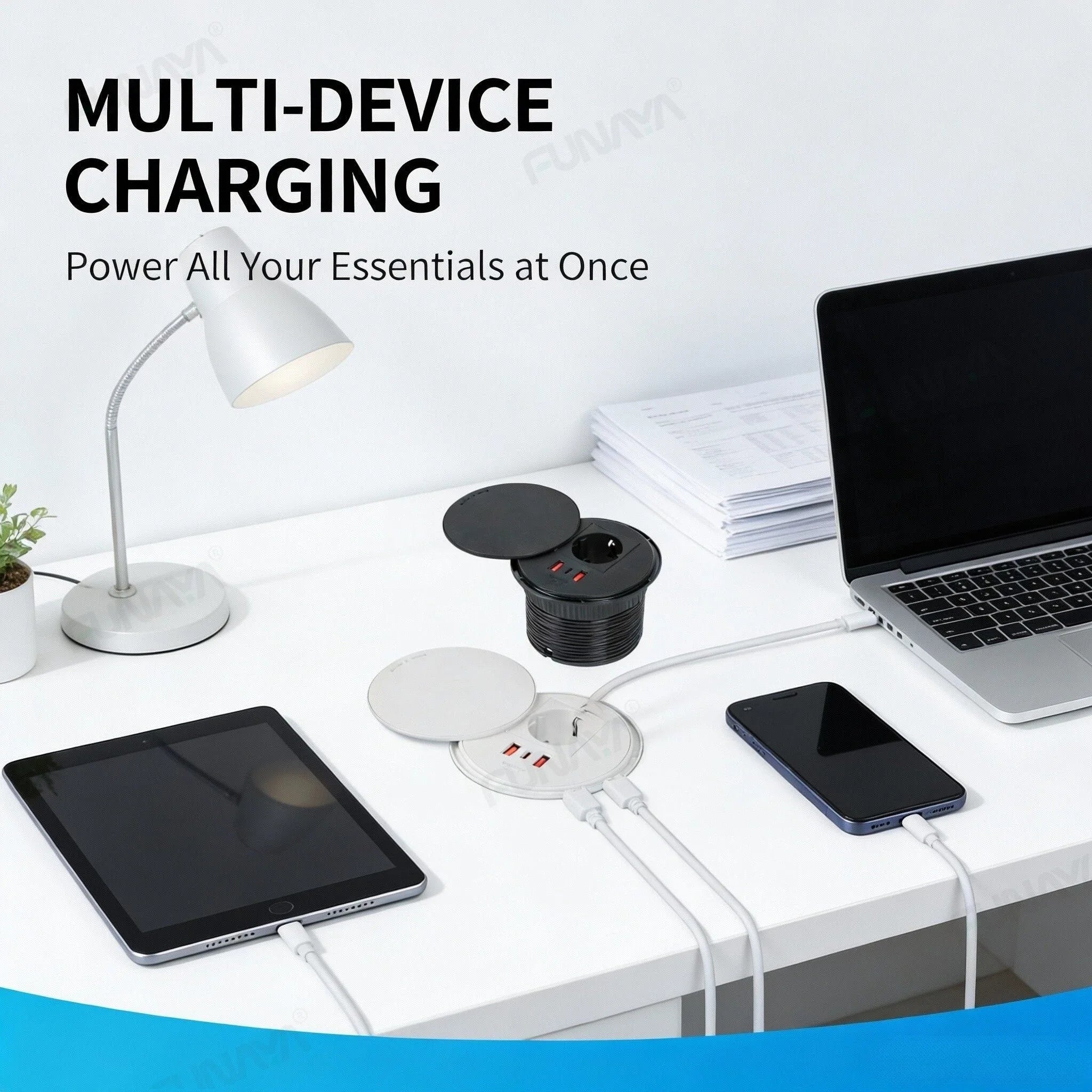 FUNAYA Embedded Circular Desktop Socket EU SG UK Plug with USB TYPE-C Charging Built-in Desk Countertop Table Extension Outlets