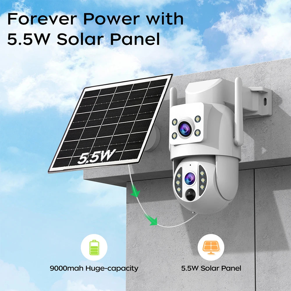 JOOAN 4K 6MP WiFi Surveillance Camera Solar Outdoor CCTV Camera With Solar Panel Dual Lens PTZ IP Cam Security Protection