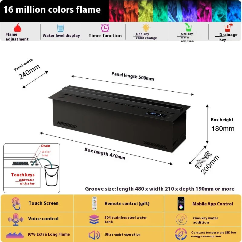 Smart Home 3D Fireplace Water Steam Humidifier LED Decorative Flame TV Wall Sound Of Firewood Cracking Vapour Electric Fireplace