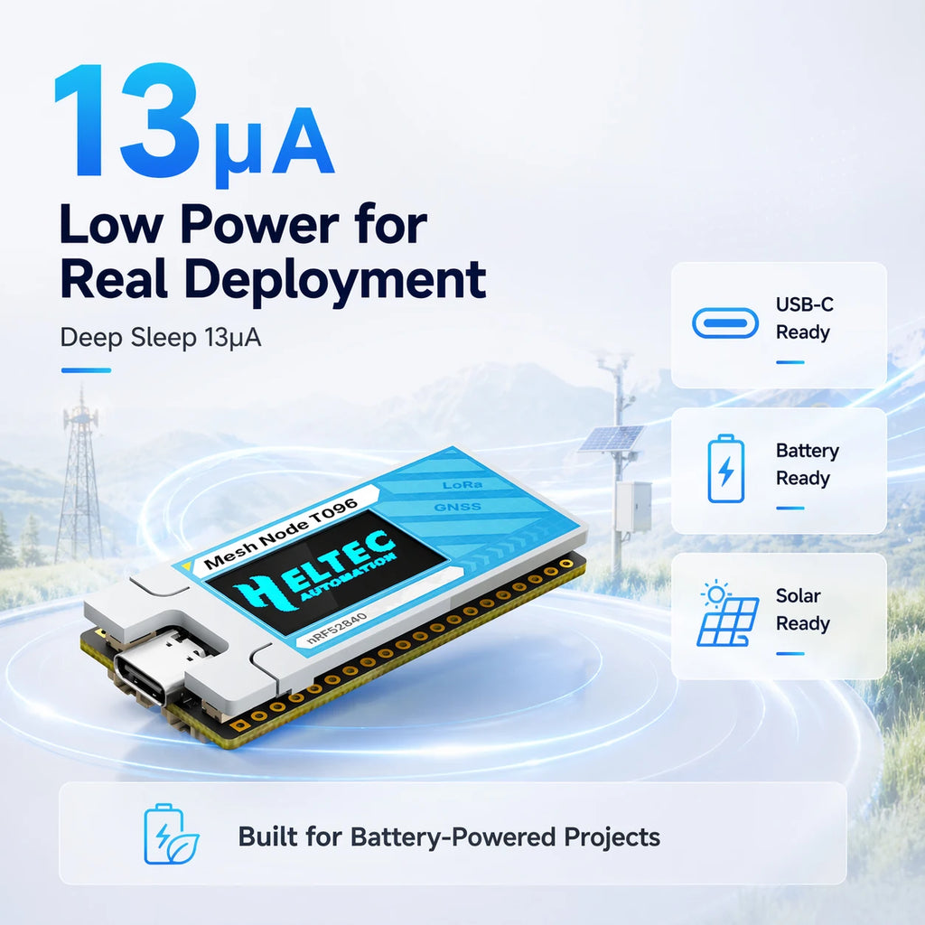 Heltec Mesh Node T096 NRF52840 LoRa Meshtastic Node13uA Ultra-Low Power SX1262 UC6580 Dual-Band GNSS Module Arduino Meshcore