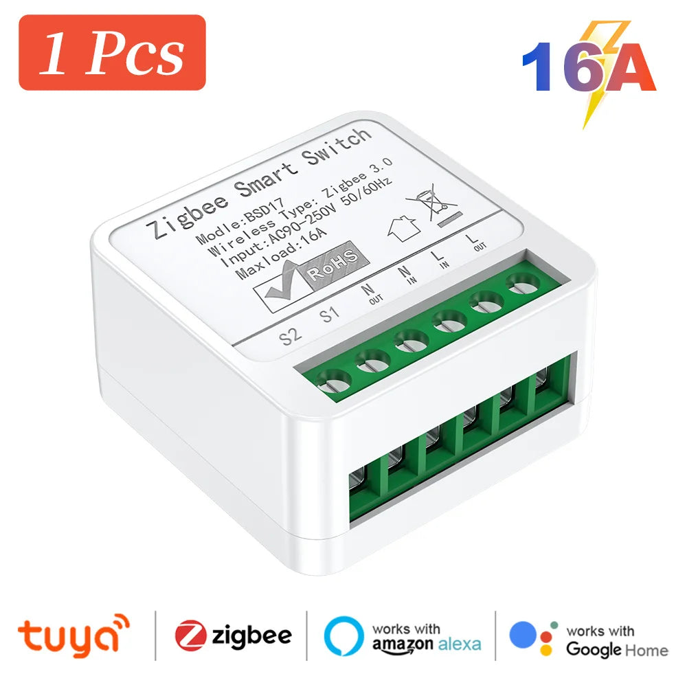 16A ZigBee 3.0 Smart Switch Automation DIY Light Switches Module Supports 2 Way Control Wok Alexa Google Home Zigbee 2Mqtt