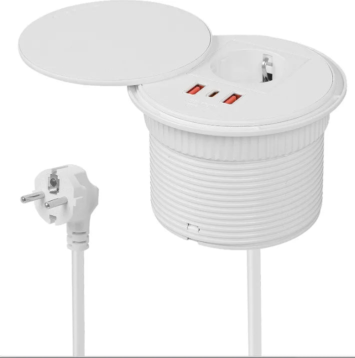 FUNAYA Embedded Circular Desktop Socket EU SG UK Plug with USB TYPE-C Charging Built-in Desk Countertop Table Extension Outlets