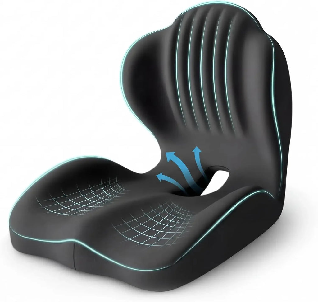 Ergonomic Memory Foam Seat Cushion Lumbar Support Pad Tailbone Sciatica Relief Pillow for Office Chair Car Seating Use