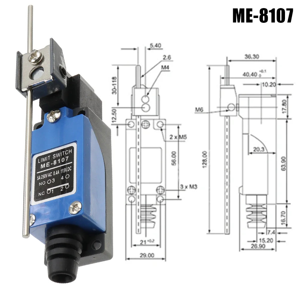 ME-8104 ME-8107 ME-8108 ME-8111 ME-8112 ME-8166 -8169 Limit Switch Rotary Adjustable Roller Lever Arm Travel Switch AC250V NO NC