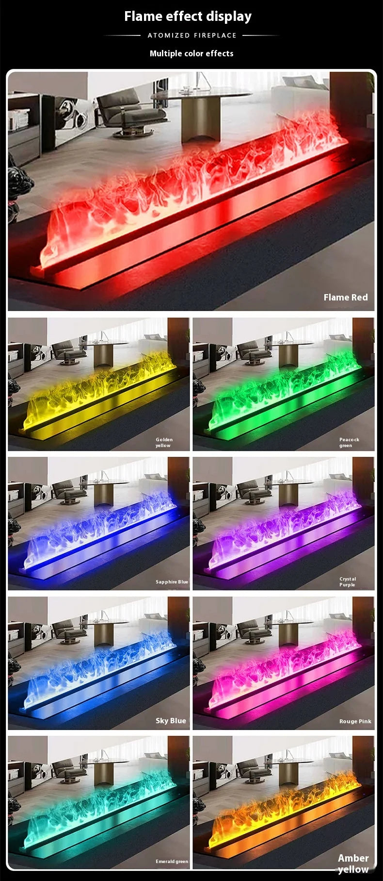 Smart Home 3D Fireplace Water Steam Humidifier LED Decorative Flame TV Wall Sound Of Firewood Cracking Vapour Electric Fireplace