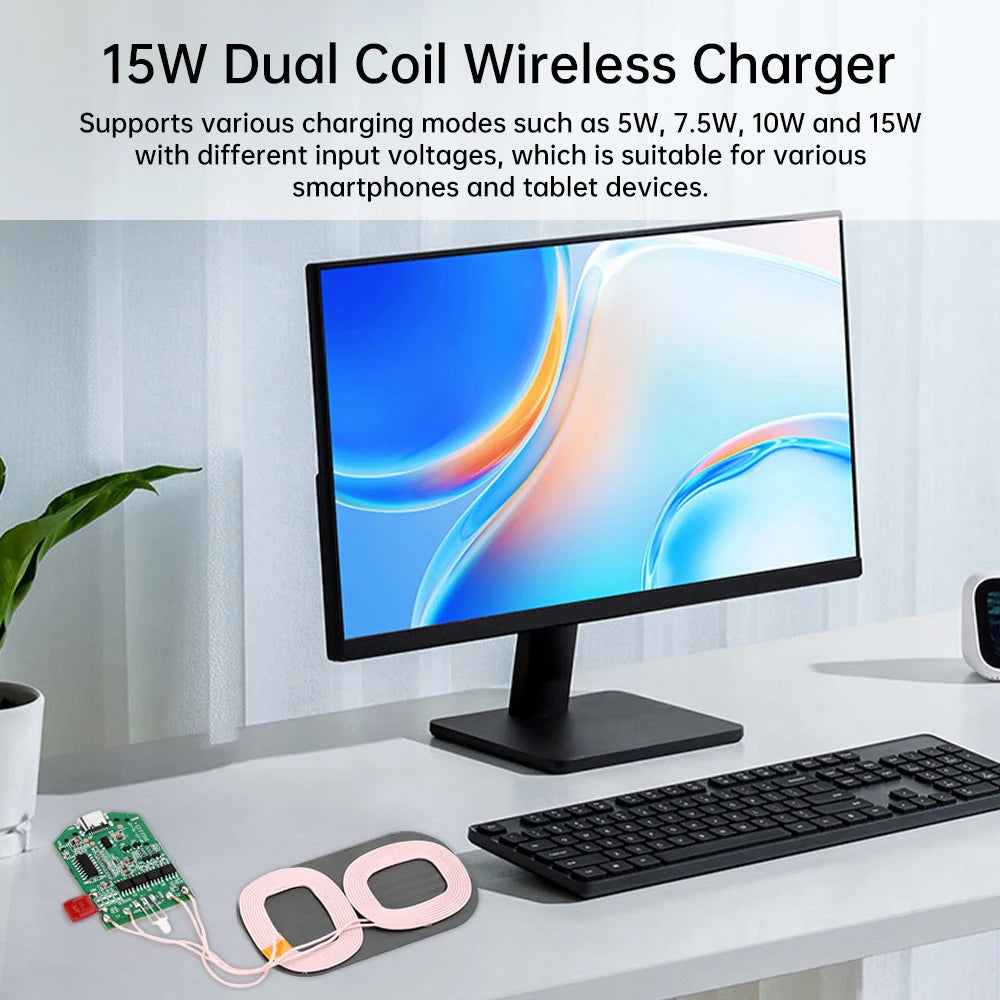 15W Dual Coil Wireless Charging Module Wireless Charger PCBA Multi-Purpose Home Car Device Wireless Charger Module