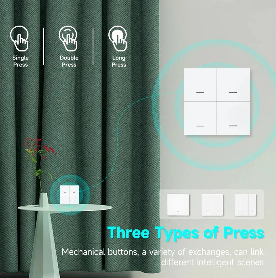 Tuya Zigbee 3.0 Smart Scene Button Switch – 1/2/3/4 Gang Wireless Remote Controller – Works with Smart Life/Tuya App & Home Assi