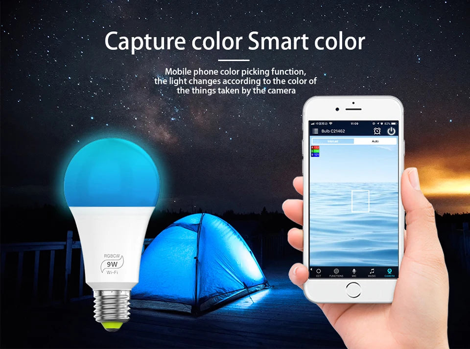 WiFi E27 Smart Dimmable Bulb RGBCW Colorful 220V LED Light App Adjust Bluetooth Support Alexa Google Home Voice Control