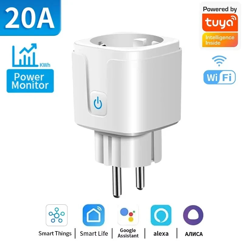 Smart Plug Tuya Smart Socket EU 20A WiFi Voice Control Yandex Alice Alexa Google Home For Tuya Smart Life APP Power Metering