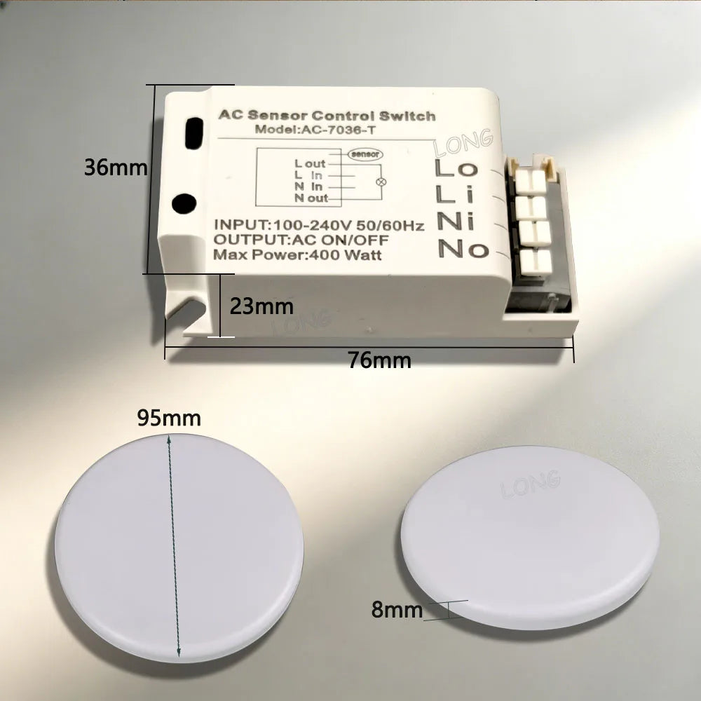 Touch Switch Sensor AC220V LED Cabinet Closet No-Drilling Penetrating Wood Panel Hidden Touch Sensor For Wardrobe Cupboard