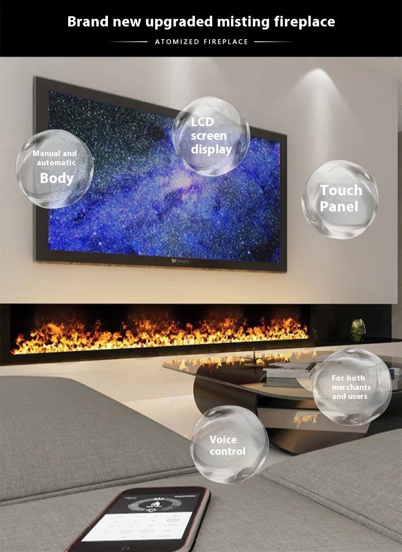 Smart Home 3D Fireplace Water Steam Humidifier LED Decorative Flame TV Wall Sound Of Firewood Cracking Vapour Electric Fireplace