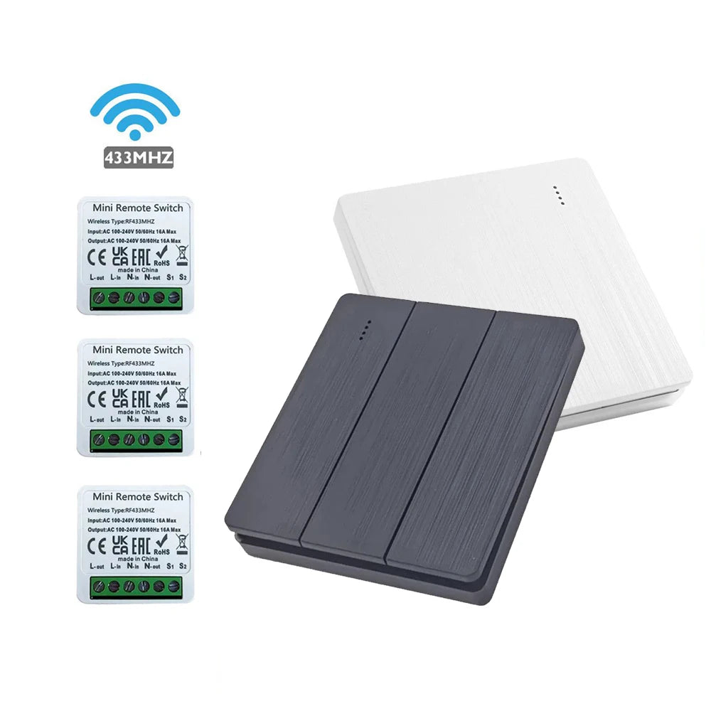 433Mhz RF 86 Wall Panel Switch Wireless Smart Switch Light  with Remote Control Mini Relay Receiver Home Led Light Lamp Fan