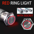 16 19 22mm With Wire Waterproof Metal Push Button Switch LED Ring/Power Light Momentary Latching 5/12/24/220V silver1NO1NC