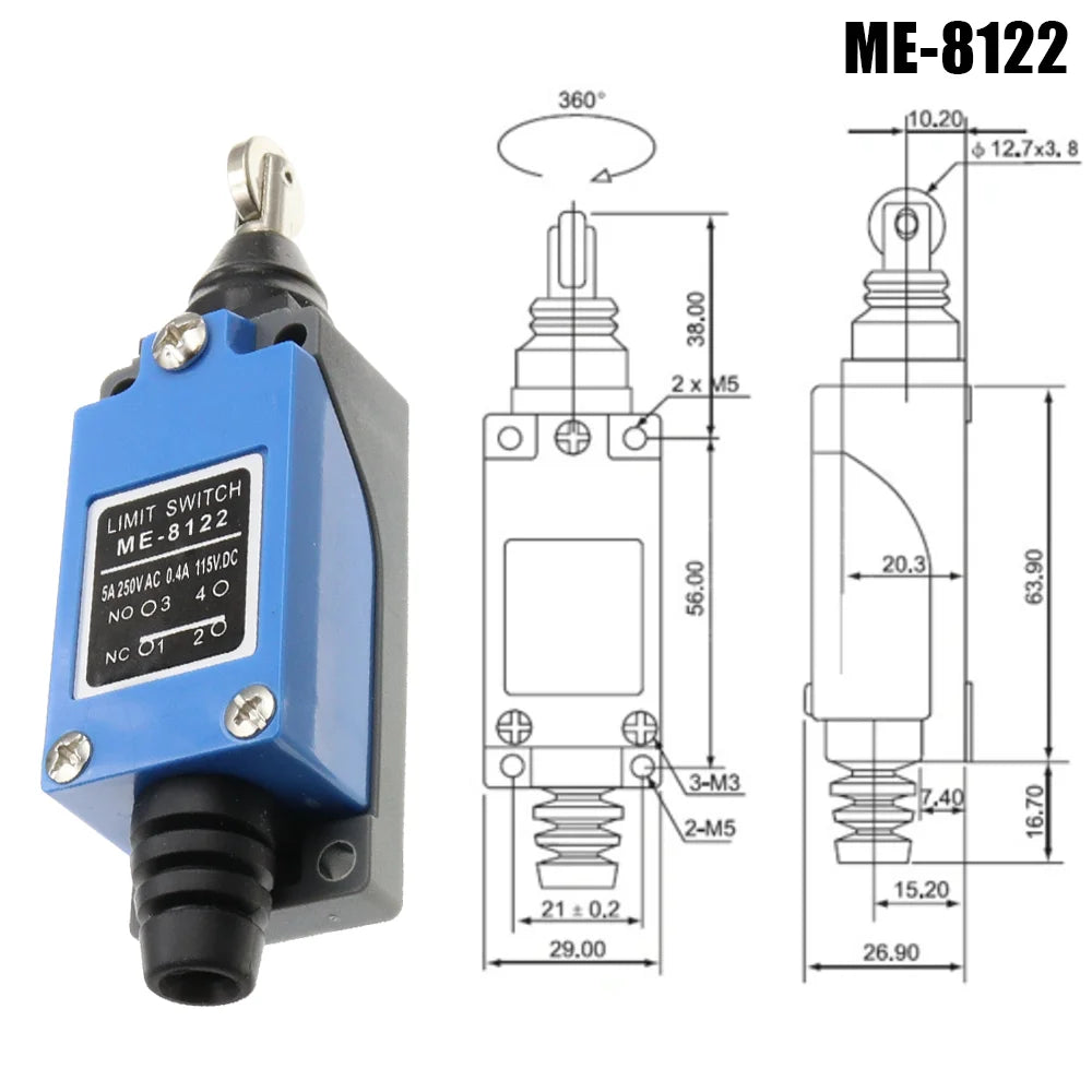 ME-8104 ME-8107 ME-8108 ME-8111 ME-8112 ME-8166 -8169 Limit Switch Rotary Adjustable Roller Lever Arm Travel Switch AC250V NO NC