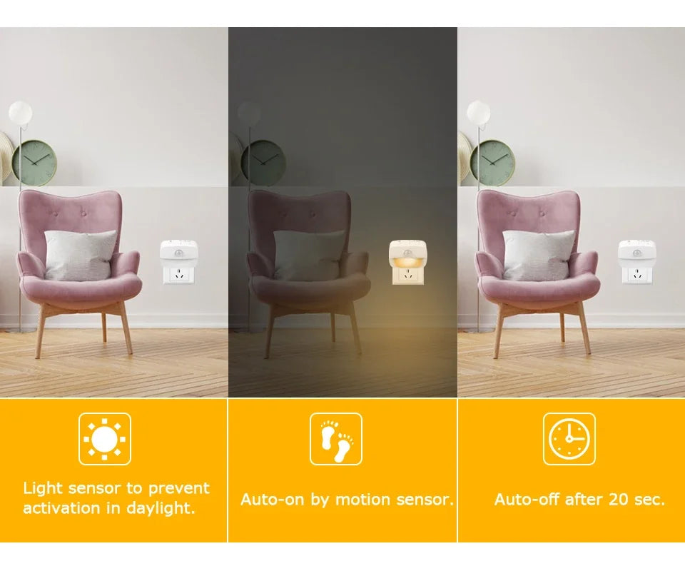 Motion Sensor LED Night Light EU/US Plug in Socket 3 Modes Night Lamp For Room Kitchen Hallway Human Induction Emergency Lightin
