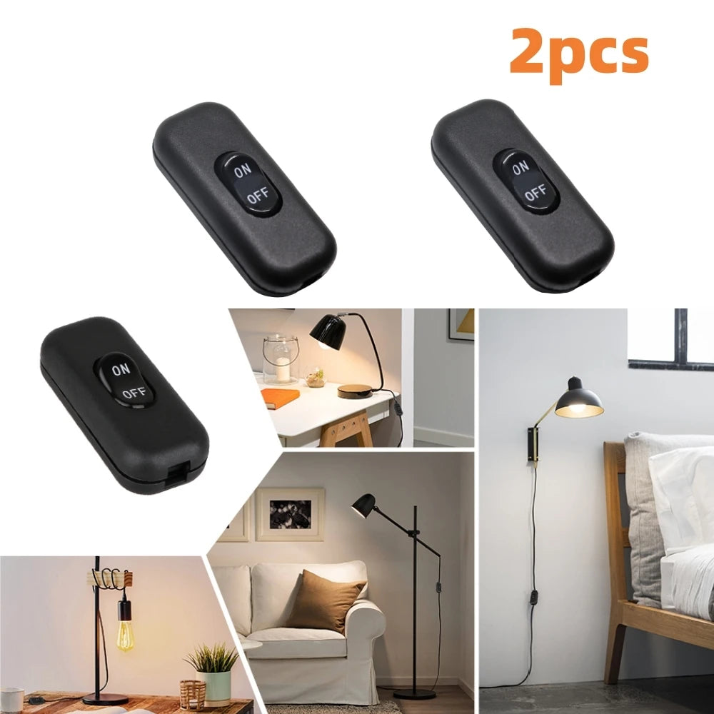 2pcs Inline Cord Switch, On/Off Black Button Feed Cord Switch for Table Lamp Desk Light Bed Lamp 6A 250V