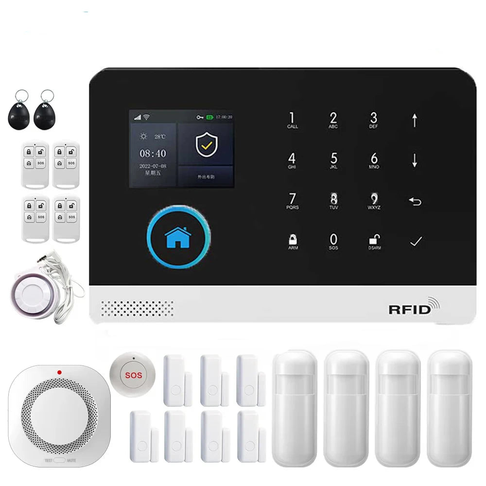 Smart Home WiFi GSM Alarm System for Home with Motion Sensor Wireless Siren Night Vision IP Camera Works with Tuya Support Alexa