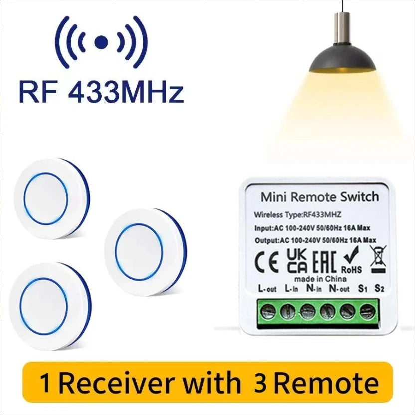 10A Relay Receiver Module Transmitter Light Switch Wireless Universal 433MHz Remote Control Switch for Smart Home LED Fan DIY