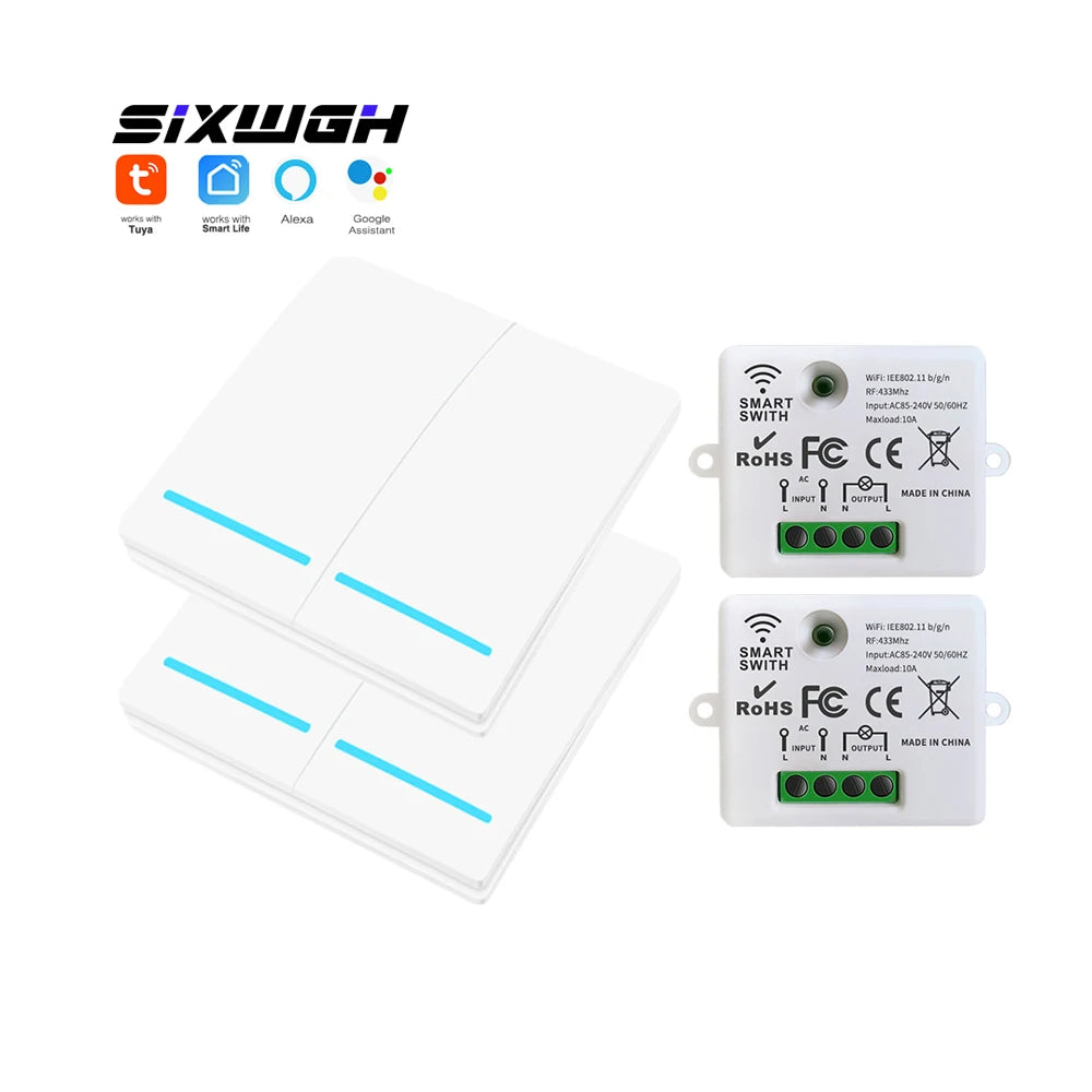 Tuya WiFi Wireless Switch 1/2/3 Gang RF433MHz Voice Control Compatible with Google Home Alexa No Wiring Required Timed Control