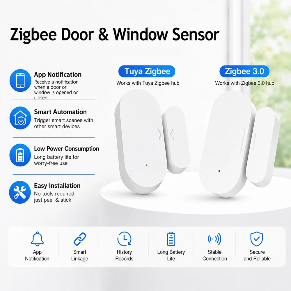 Zigbee Door Window Sensor UZ-5D Compatible with SmartLife Work With Yandex Alexa Zigbee2MQTT ZHA HomeAssistant