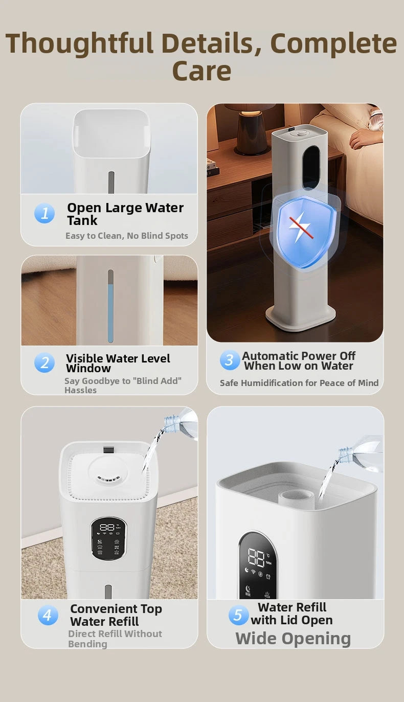 8L Smart Humidifier for Large Room, Ultra Quiet Mist Cooler with Auto Humidity Control, 360° Nozzle, Timer - Ideal For Home