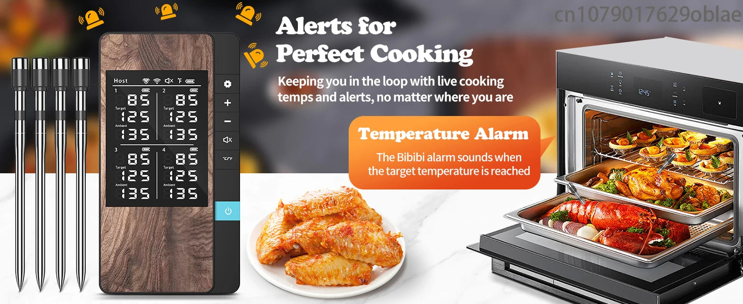 Wireless Meat Thermometer Digital Bluetooth Probe Thermometer Rechargeable with LCD Screen & Mobile APP for BBQ Oven Rotisserie