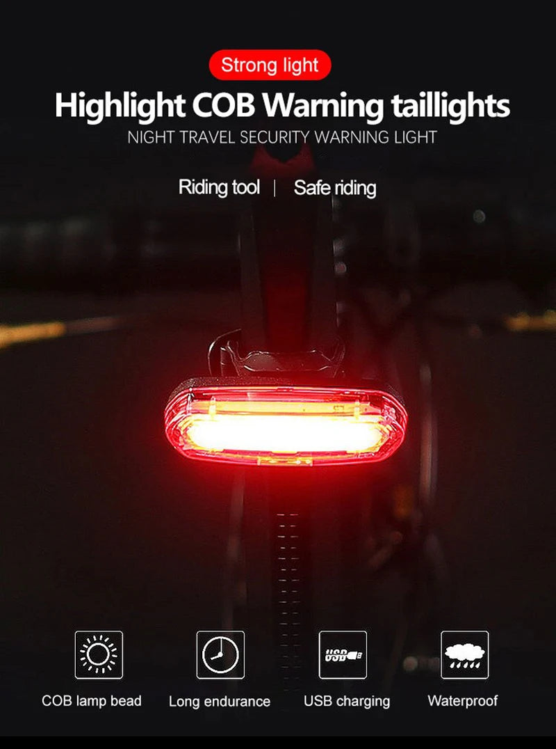 Bike Taillight COB  Bicycle Rear Light With 6 Modes USB Rechargeable Mtb LED Warning Tail Lamp Cycling Accessories