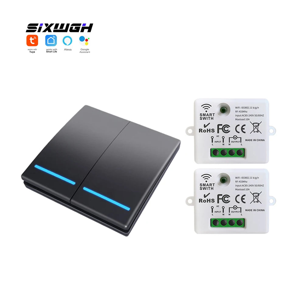 Tuya WiFi Wireless Switch 1/2/3 Gang RF433MHz Voice Control Compatible with Google Home Alexa No Wiring Required Timed Control