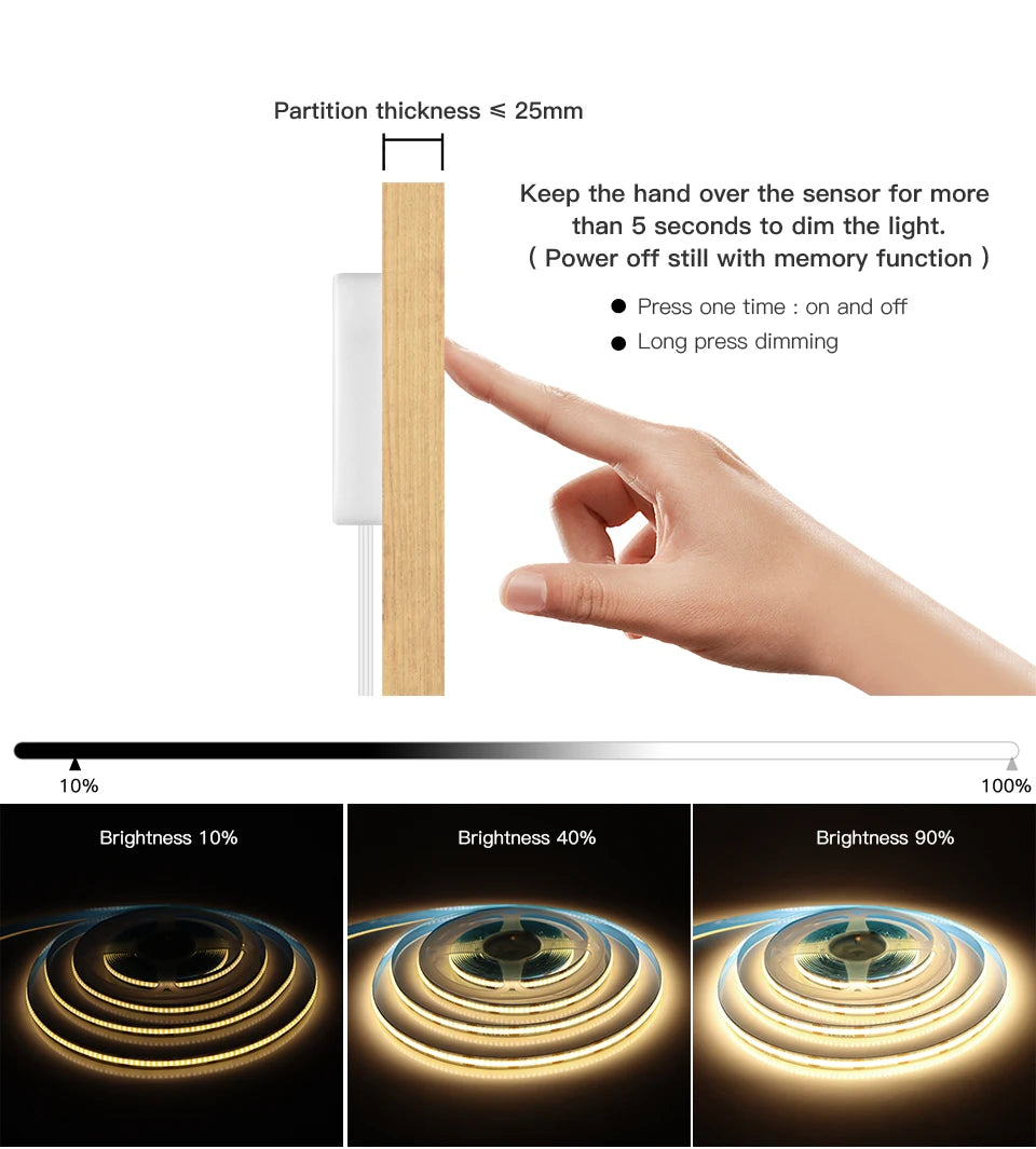 Super Bright USB COB LED Strip Light 320leds/m DC 5V with Hand Scan Dimmable Touch Sensor Switch 1m 2m 3m 4m 5m led licht