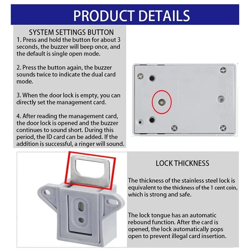 Smart Invisible Lock RFID Card Key Digital Lock for Furniture Cabinet Wardrobe - Hidden Installation No Drilling Required