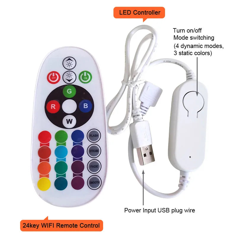 Wifi Bluetooth-compatible RGB COB LED Strip Light 5V 24key 44key Kit Remote Control 576LED High Density Linear Lights Flex Tape