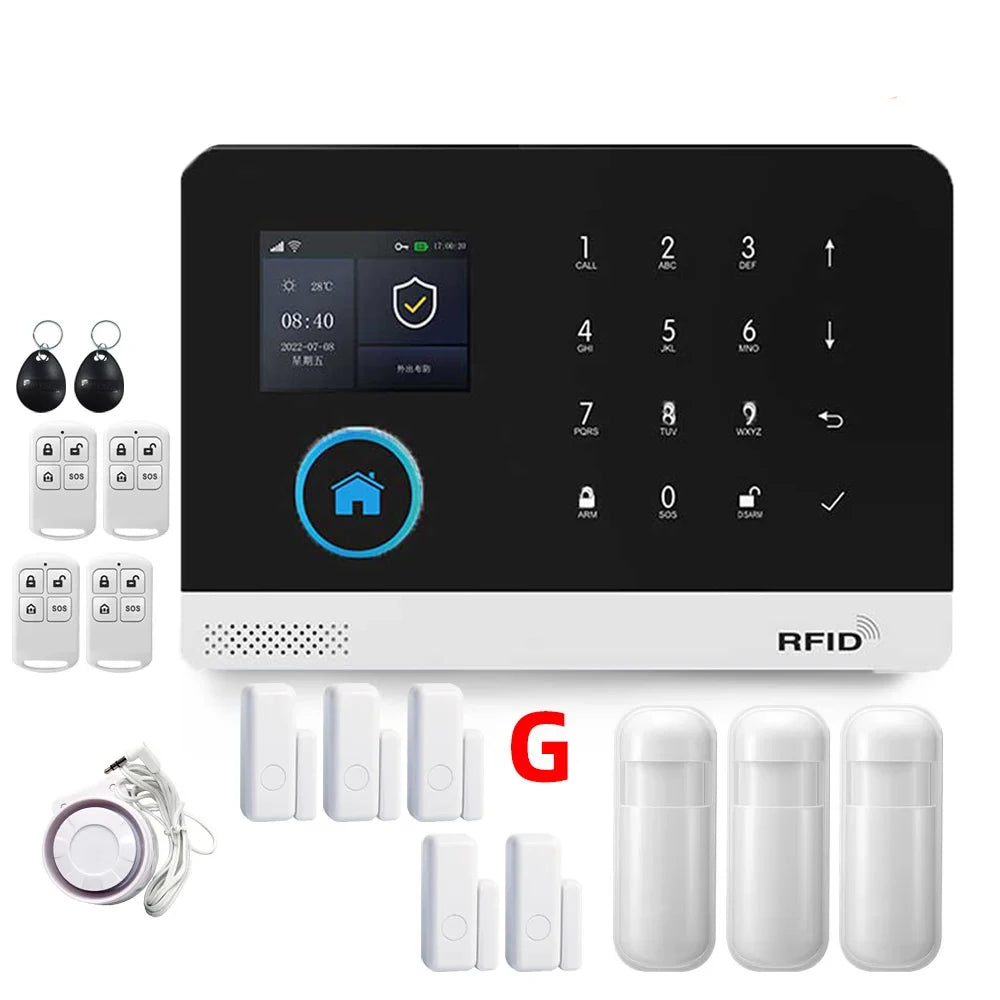 Smart Home WiFi GSM Alarm System for Home with Motion Sensor Wireless Siren Night Vision IP Camera Works with Tuya Support Alexa