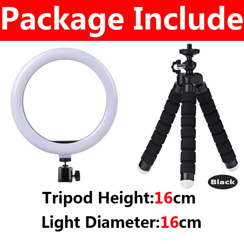 LED Ring Light Photography Adjustable Lighting Phone Ringlight With 20cm Tripod Stand USB Round Fill Lamp For Phone Video Live