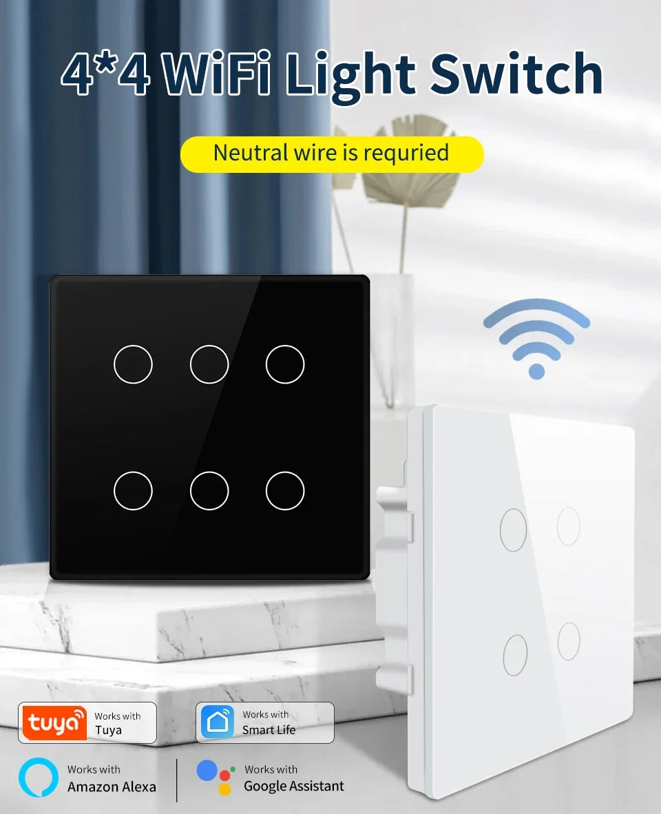 WiFi Smart Switch Brazil Standard 4x4 Size Tuya Smart Life Touch Sensor 4/6 Gang Light Switch Voice Control Alexa Google Home