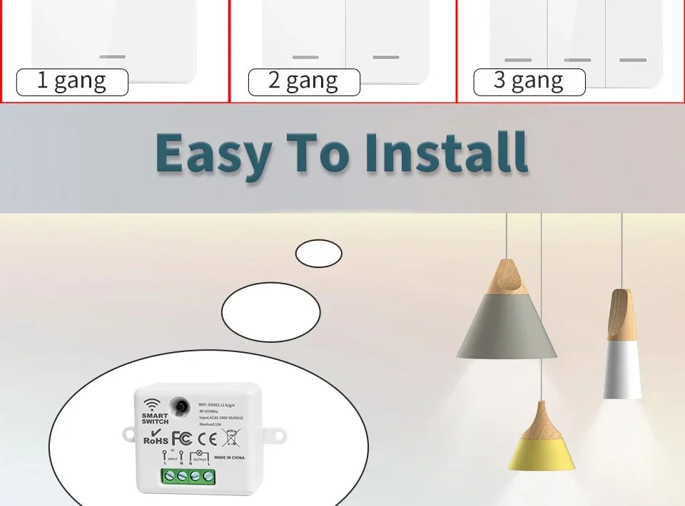 Wireless Light Wall Switch Relay Receiver RF 433Mhz 10A 110V 220V 1/2/3Gang Panel Switch Remote Control Interruptor for LED Lamp