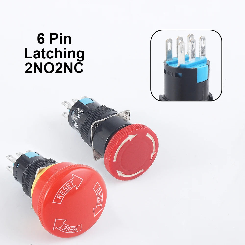 16mm e-stop switch 30mm Mushroom emergency stop 3/6 pins 1NO1NC/2NO2NC Latching self Weather Pack push button switch