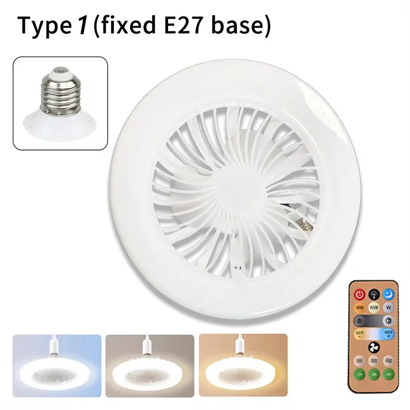 2 In 1 Energy Saving Remote Control Ceiling Fan Lamp Infinitely Dimmable E27 Base Bottom Noise Mute LED Decorative Light 85-265V