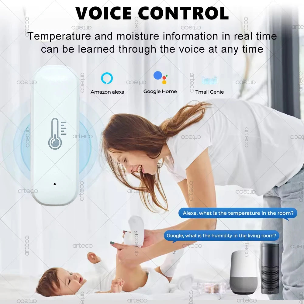 Smart ZigBee Temperature And Humidity Sensor App Monitoring Indoor Mini Hygrometer Thermometer Works With Alexa Home Assistant