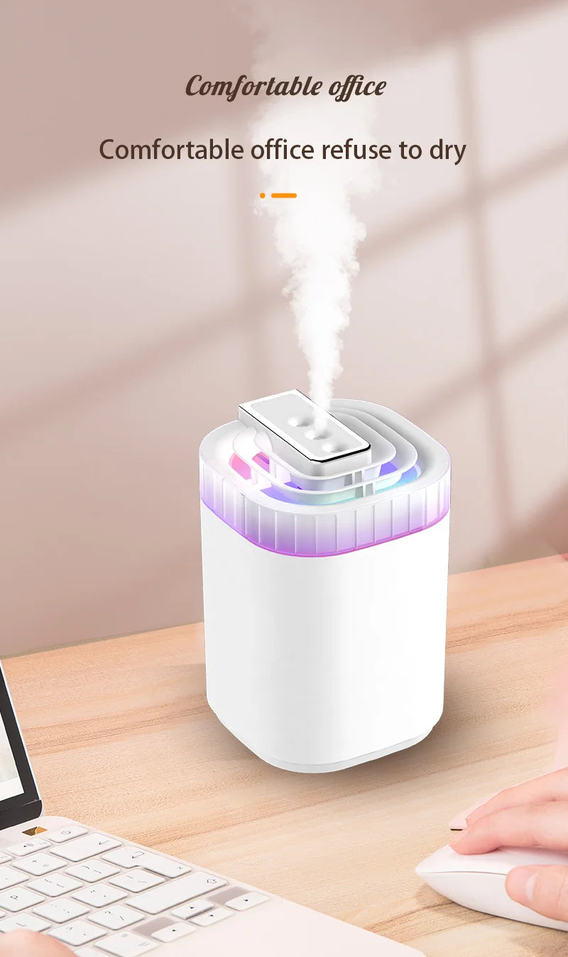 3L Ultrasonic Air Humidifier Cool Mist Humidifier with Night Light and Three Nozzles Quiet USB Aromatic Humidifier for Home