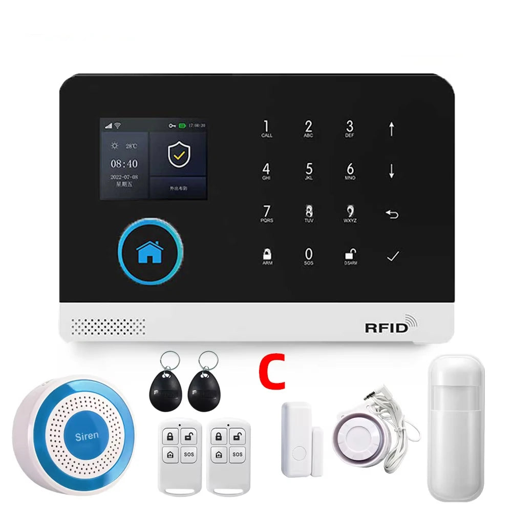 Smart Home WiFi GSM Alarm System for Home with Motion Sensor Wireless Siren Night Vision IP Camera Works with Tuya Support Alexa